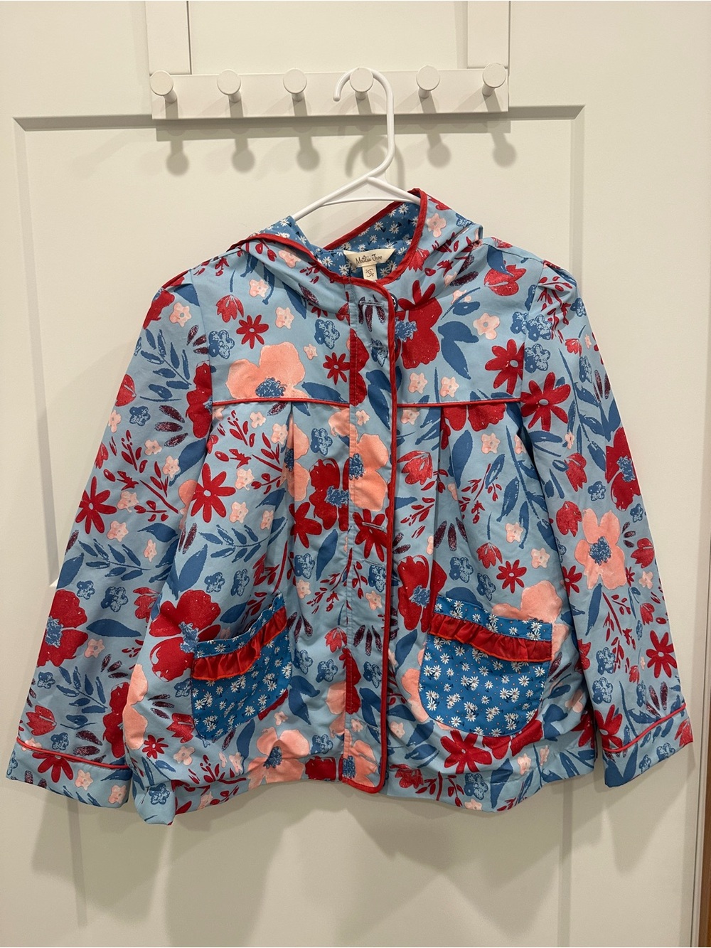 Matilda Jane Blue Floral Hooded Raincoat with Red Accents